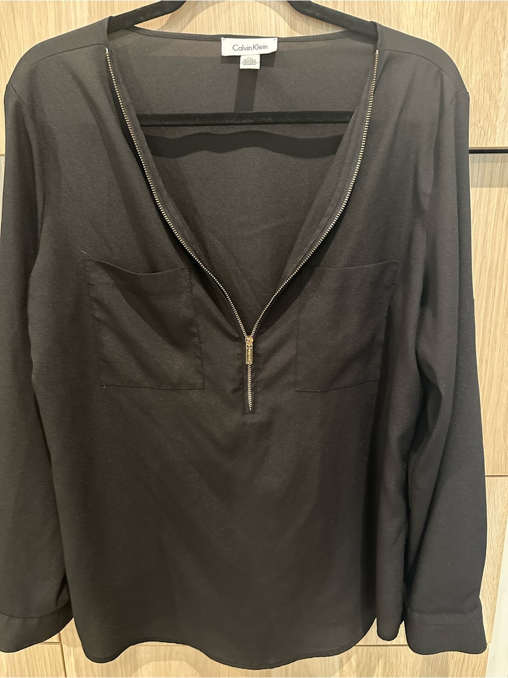 Calvin Klein Black Zip-Neck Long Sleeve Top size large